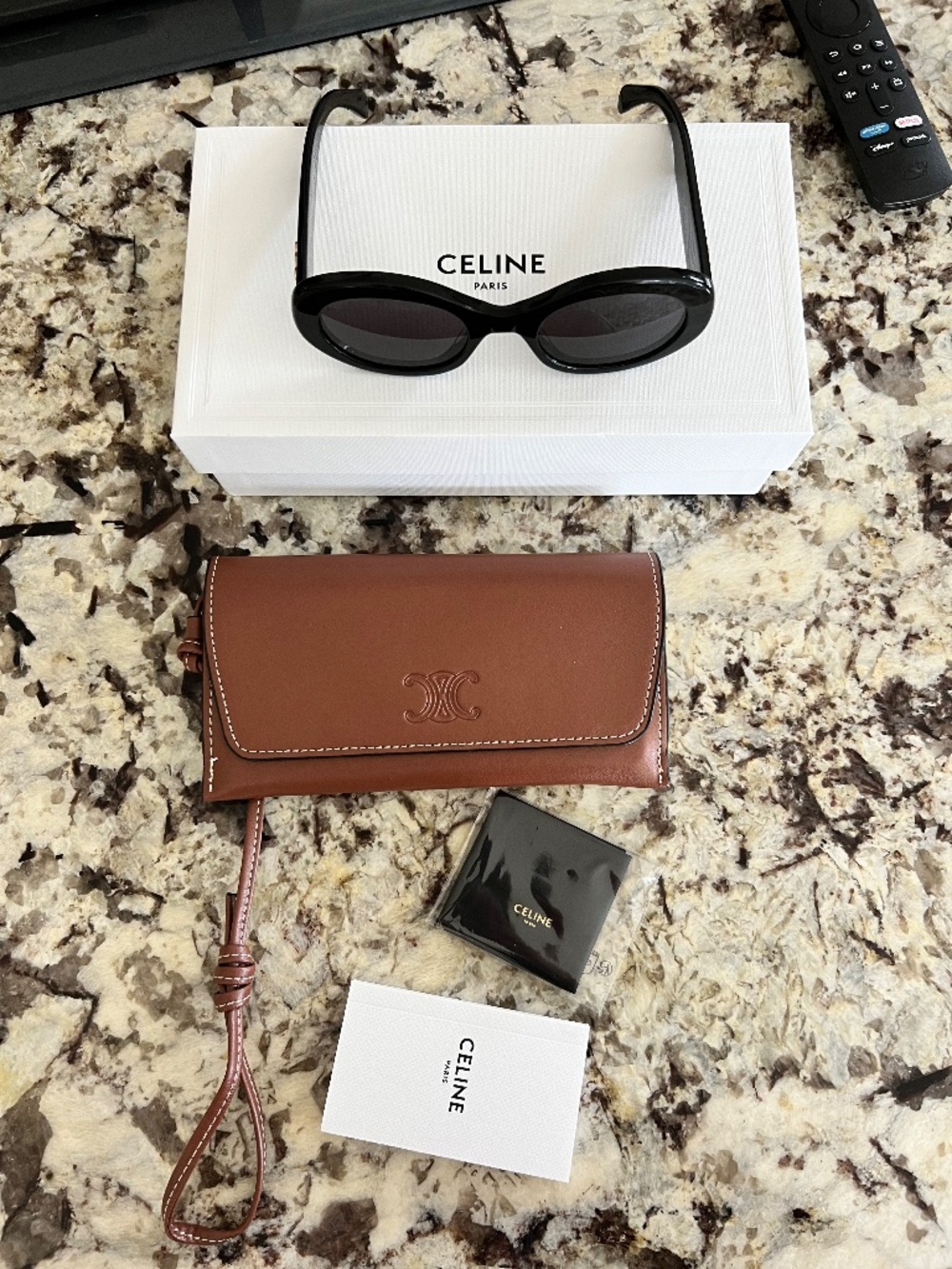 Celine Triomphe Oval Sunglasses in Black with Box and Case